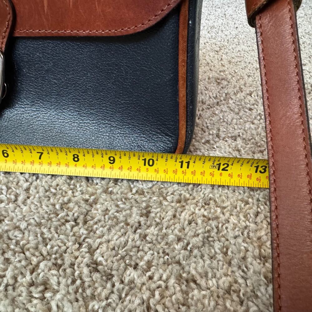 Rossi & Caruso Vintage 100% Leather Crossbody Bag Two-Tone Brown Navy Buckle - Picture 15 of 16